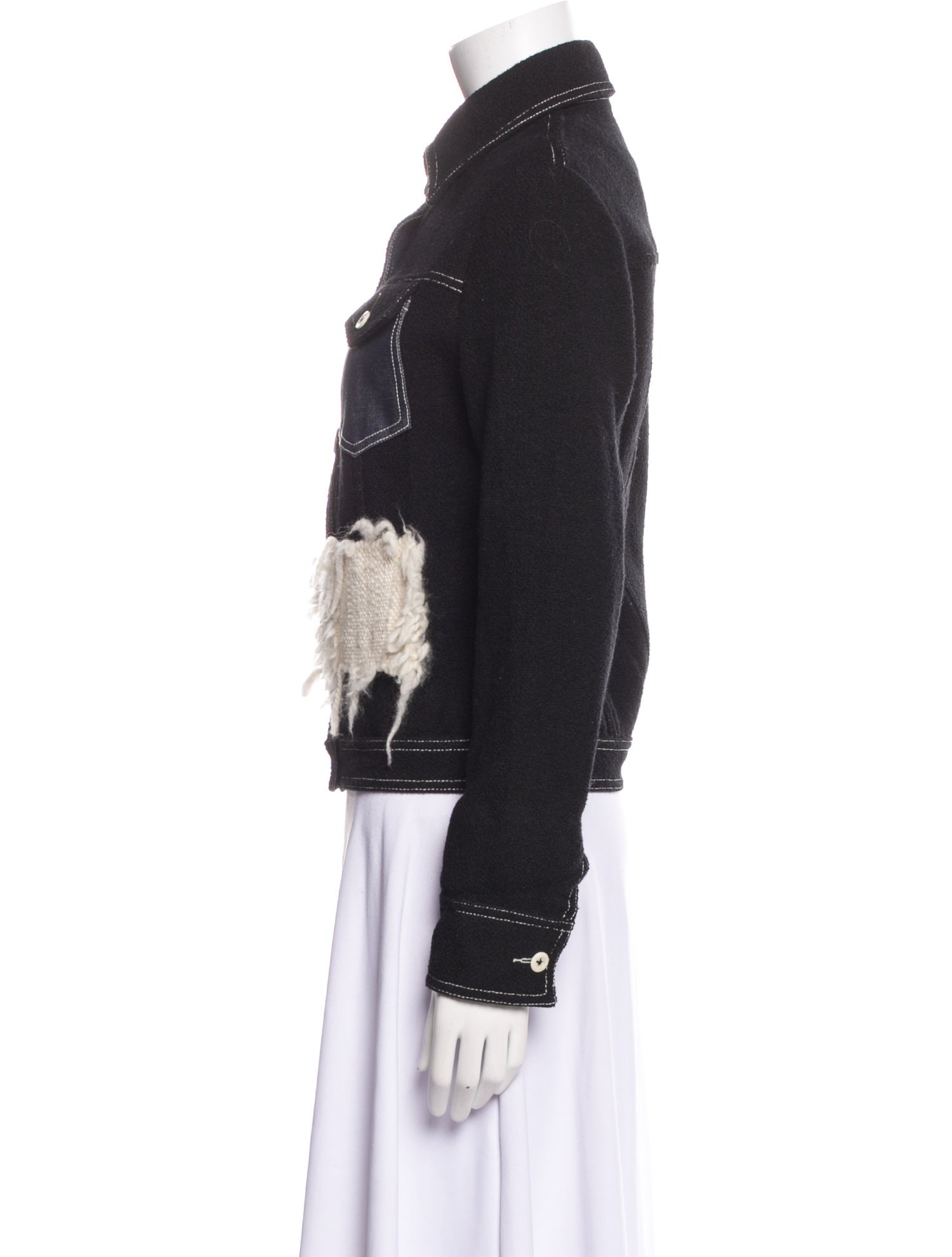 Le Kilt Wool Colorblock Pattern Biker Jacket