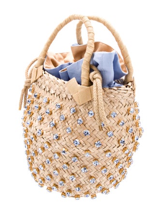 Le Nine Straw Embellished Bucket Bag w/Tags