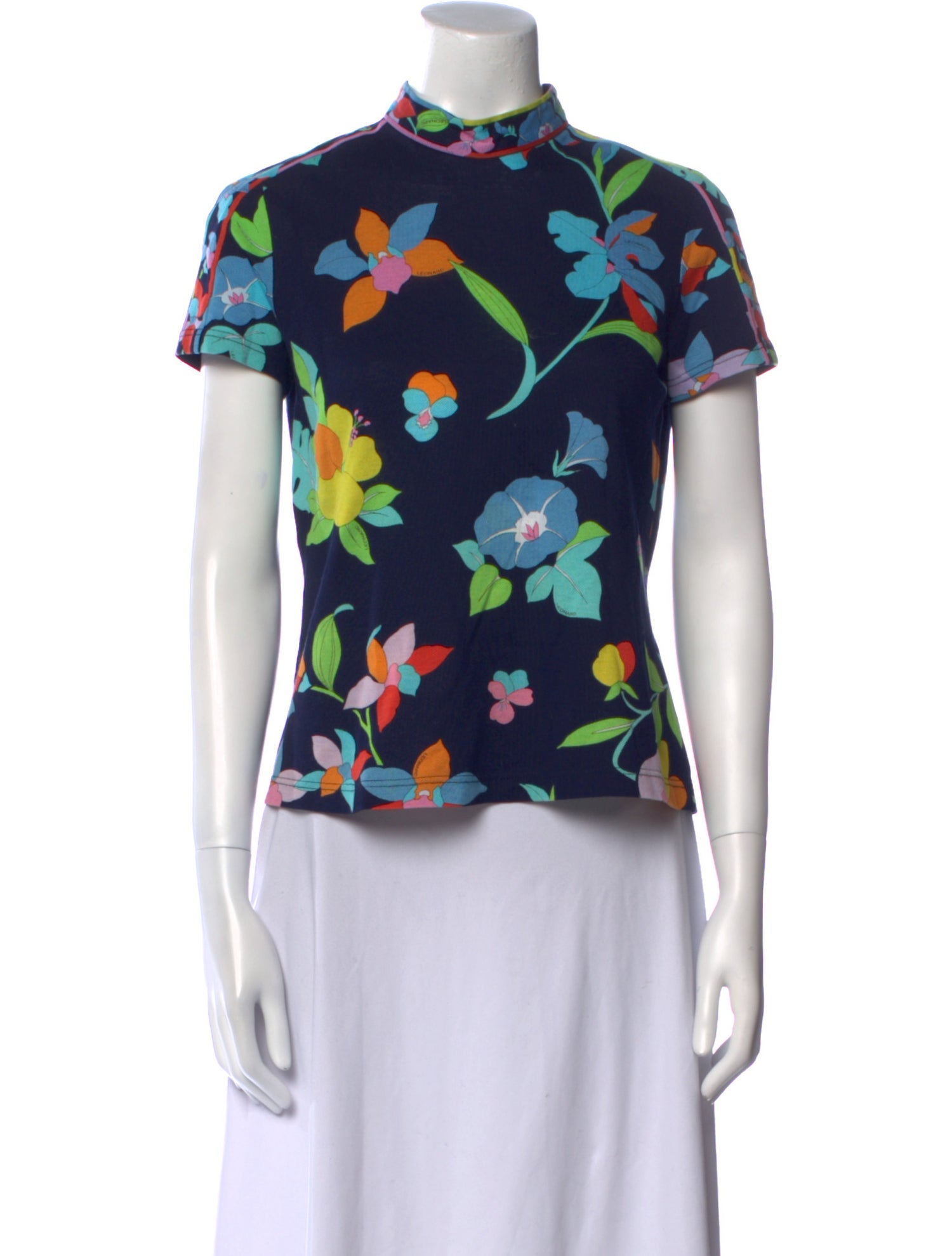 Leonard Floral Print Mock Neck T-Shirt