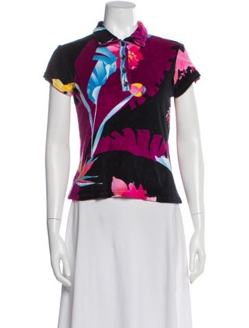 Pre-owned Leonard Floral Print V-neck Polo In Purple