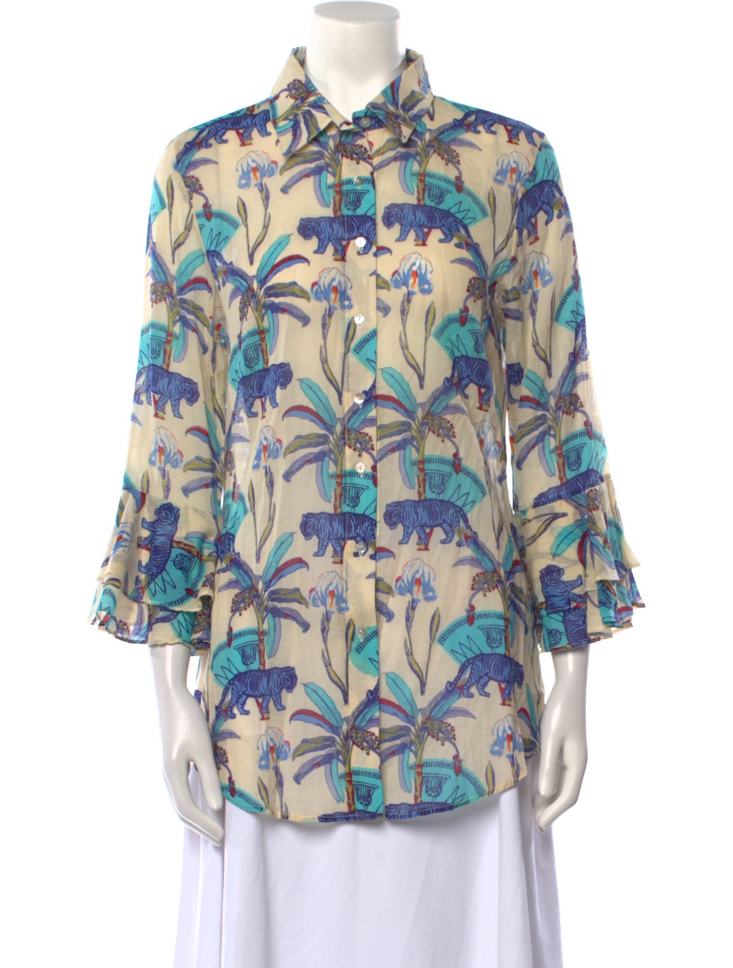 Le Sirenuse Positano Printed Three-Quarter Sleeve Button-Up Top