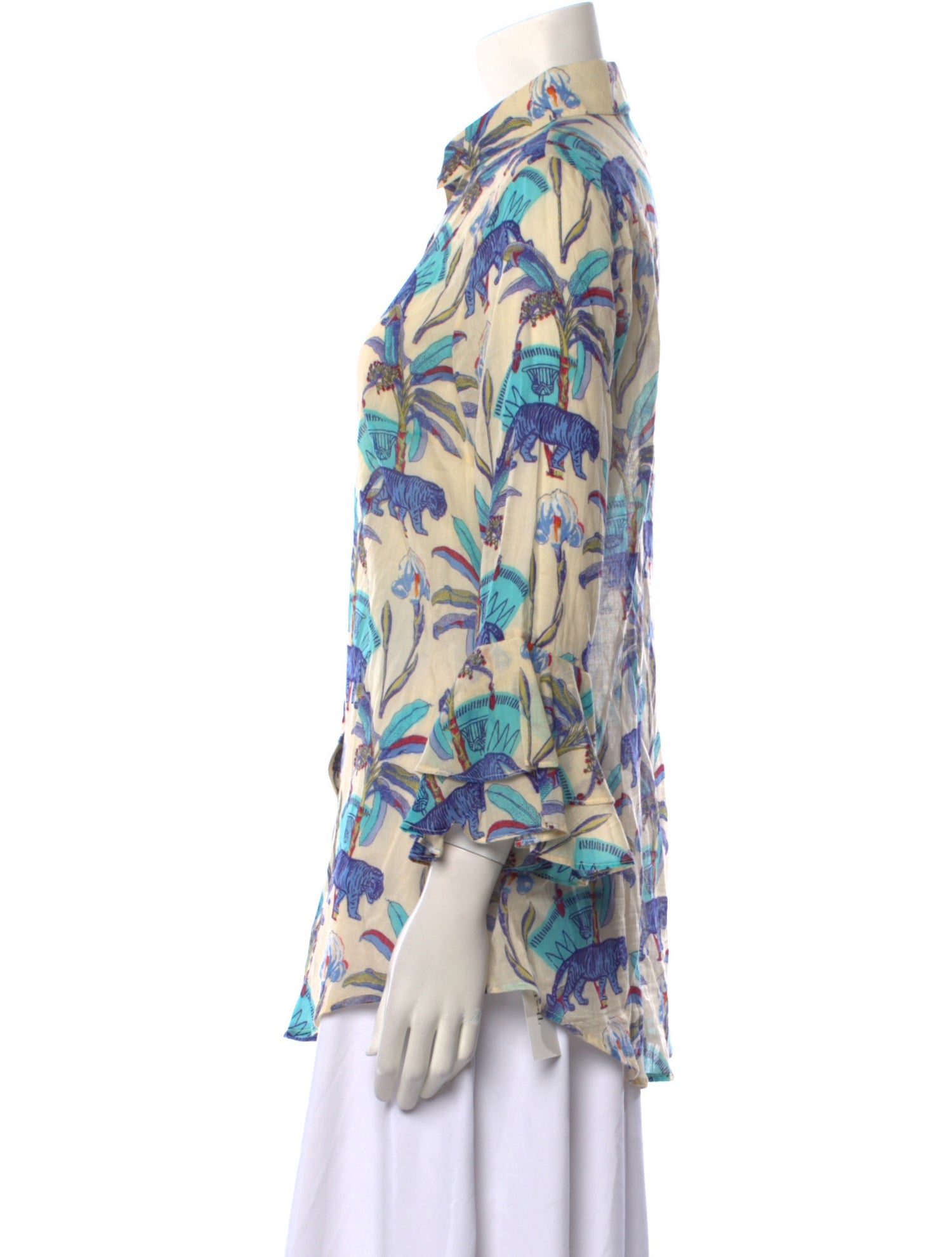 Le Sirenuse Positano Printed Three-Quarter Sleeve Button-Up Top