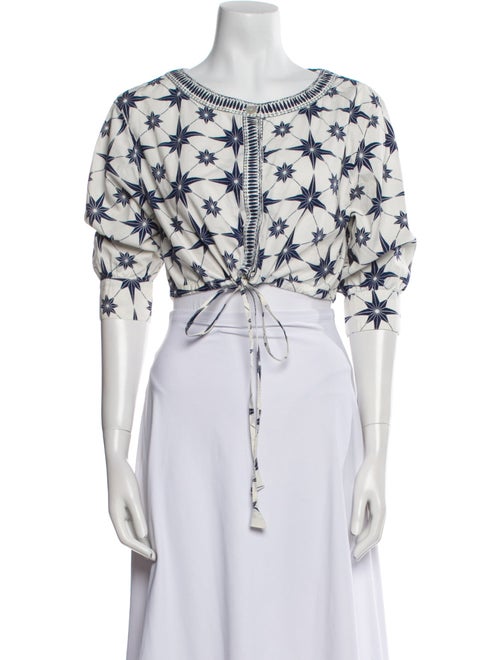 Le Sirenuse Positano Printed Bateau Neckline Crop Top