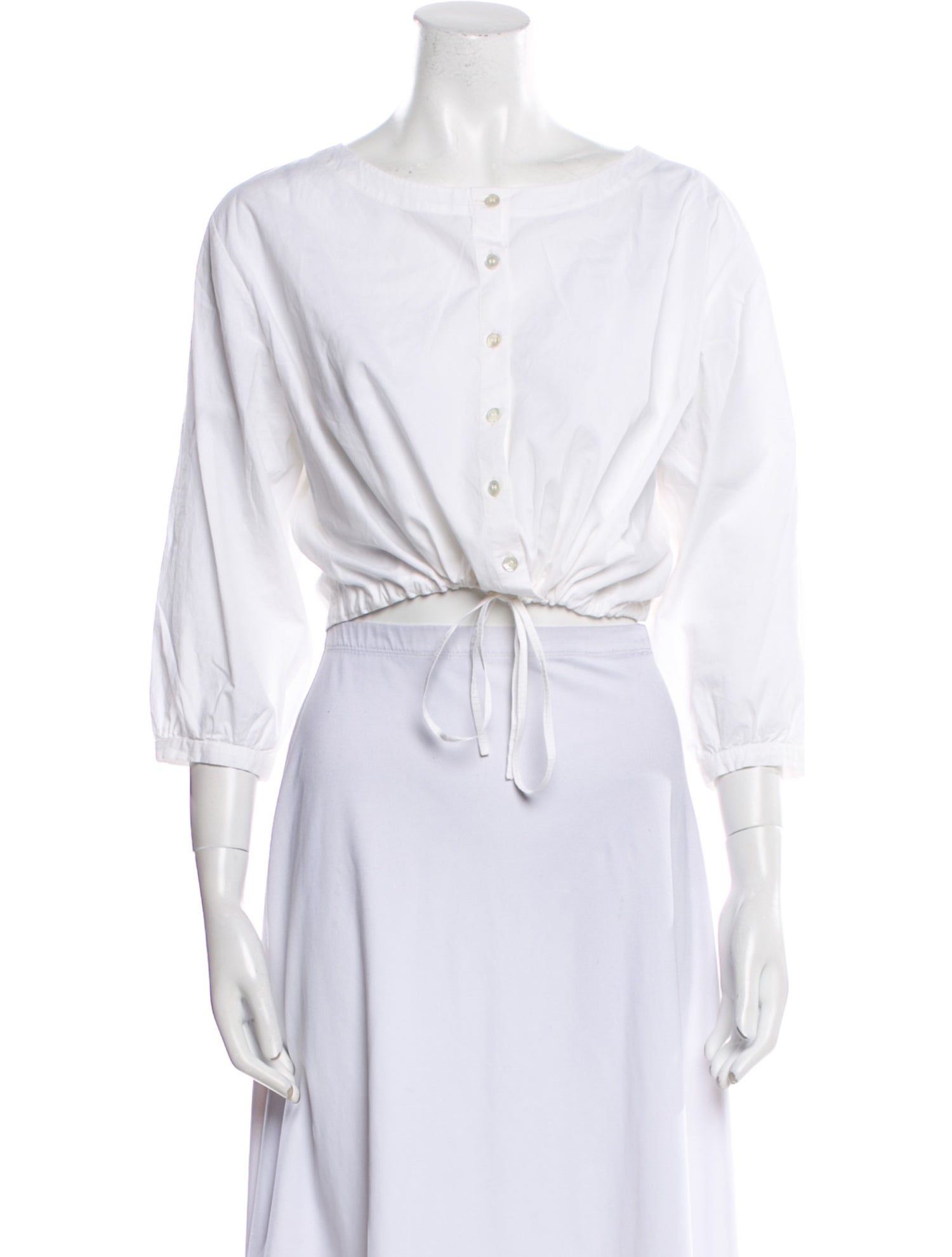 Le Sirenuse Positano Scoop Neck Three-Quarter Sleeve Crop Top