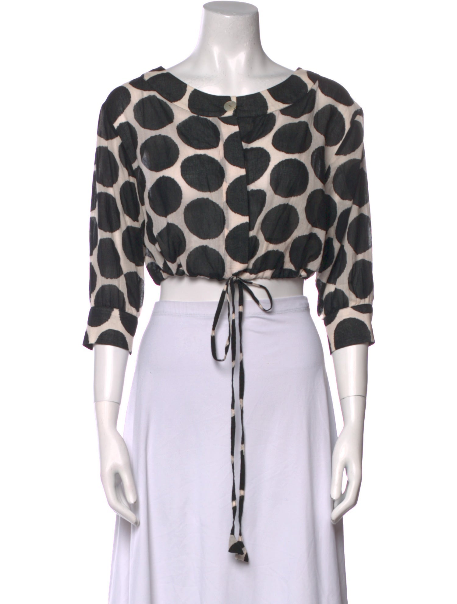 Le Sirenuse Positano Polka Dot Print Bateau Neckline Crop Top