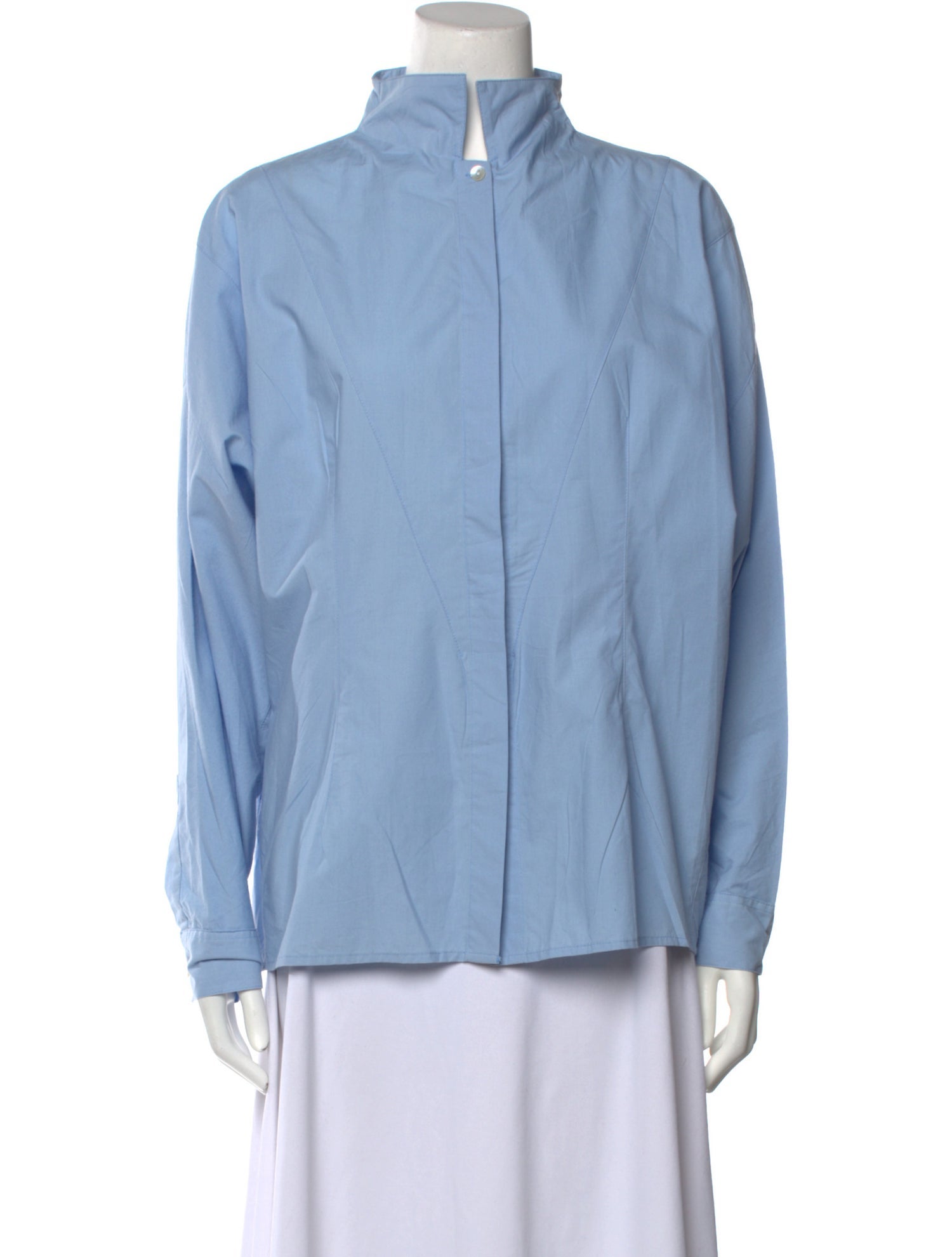 Emily Levine Milan Mock Neck Long Sleeve Button-Up Top