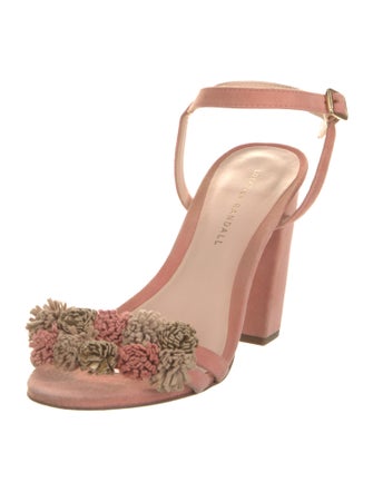 Loeffler Randall Suede Floral Print T-Strap Sandals