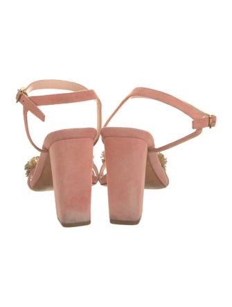 Loeffler Randall Suede Floral Print T-Strap Sandals