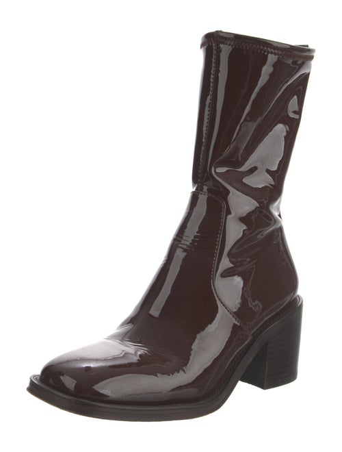 Loeffler Randall Patent Leather Whipstitch Trim Sock Boots