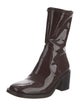 Loeffler Randall Patent Leather Whipstitch Trim Sock Boots