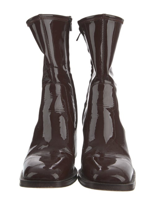 Loeffler Randall Patent Leather Whipstitch Trim Sock Boots