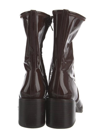 Loeffler Randall Patent Leather Whipstitch Trim Sock Boots
