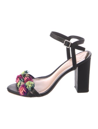 Loeffler Randall Leather Pom-Pom Embellishments Sandals