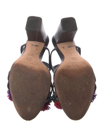 Loeffler Randall Leather Pom-Pom Embellishments Sandals