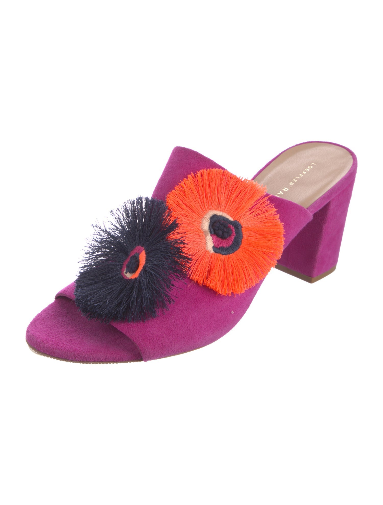 Loeffler Randall Suede Fringe Trim Accent Slides