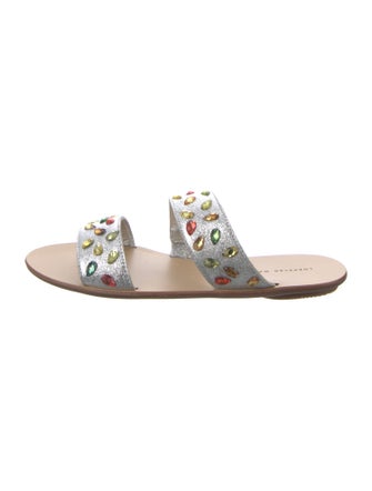 Loeffler Randall Leather Crystal Embellishments Slides