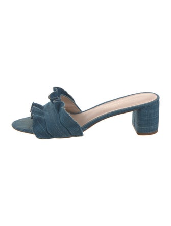 Loeffler Randall Denim Ruffle Embellishment Slides