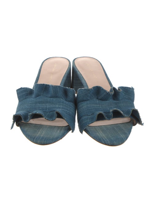 Loeffler Randall Denim Ruffle Embellishment Slides