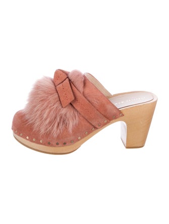 Loeffler Randall Suede Fur Trim Mules