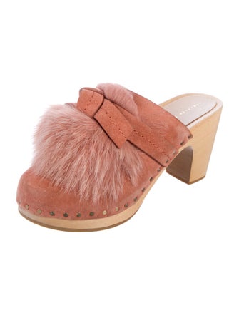 Loeffler Randall Suede Fur Trim Mules