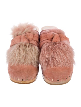 Loeffler Randall Suede Fur Trim Mules