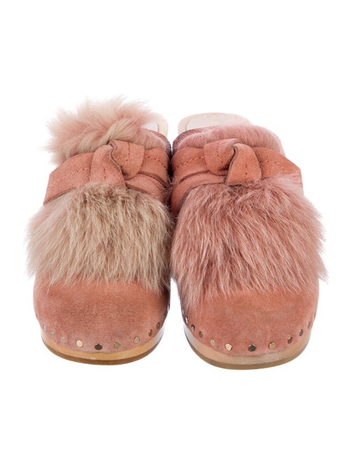 Loeffler Randall Suede Fur Trim Mules