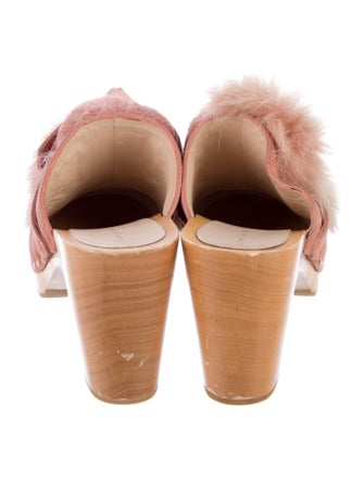 Loeffler Randall Suede Fur Trim Mules