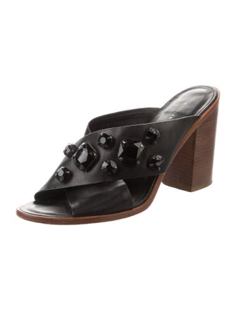 Loeffler Randall Leather Crystal Embellishments Slides