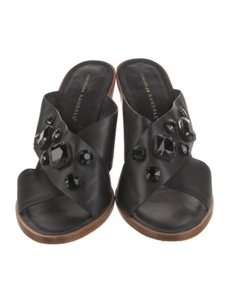 Loeffler Randall Leather Crystal Embellishments Slides