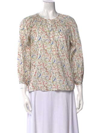 Loeffler Randall Floral Print Crew Neck Blouse