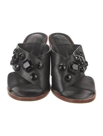 Loeffler Randall Leather Crystal Embellishments Slides