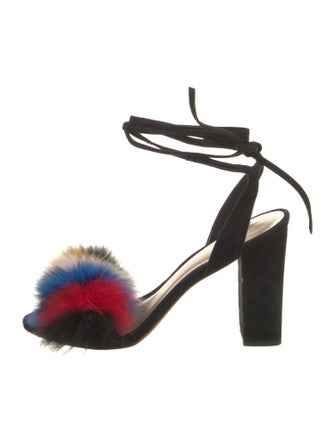 Loeffler Randall Suede Faux Fur Trim Sandals
