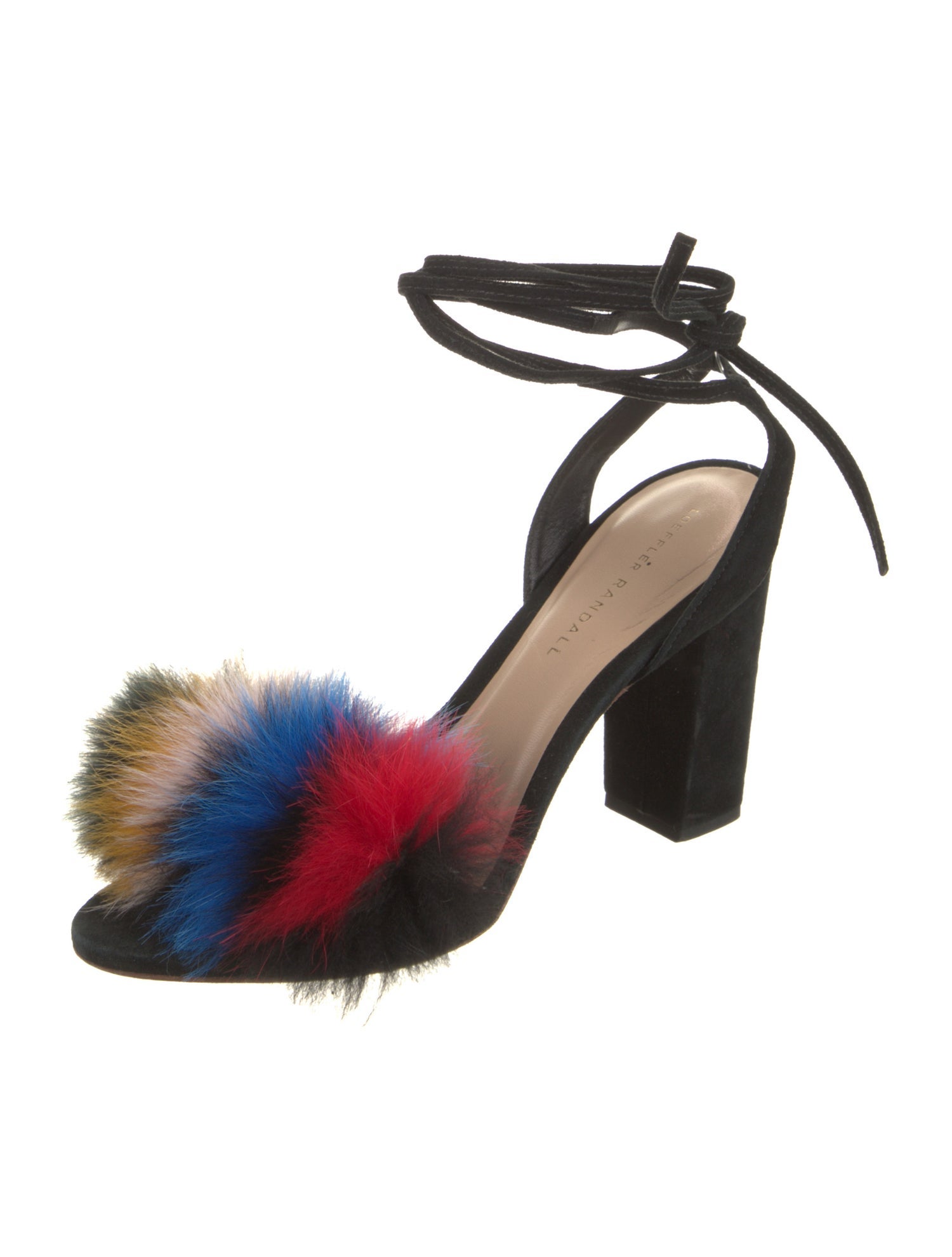 Loeffler Randall Suede Faux Fur Trim Sandals
