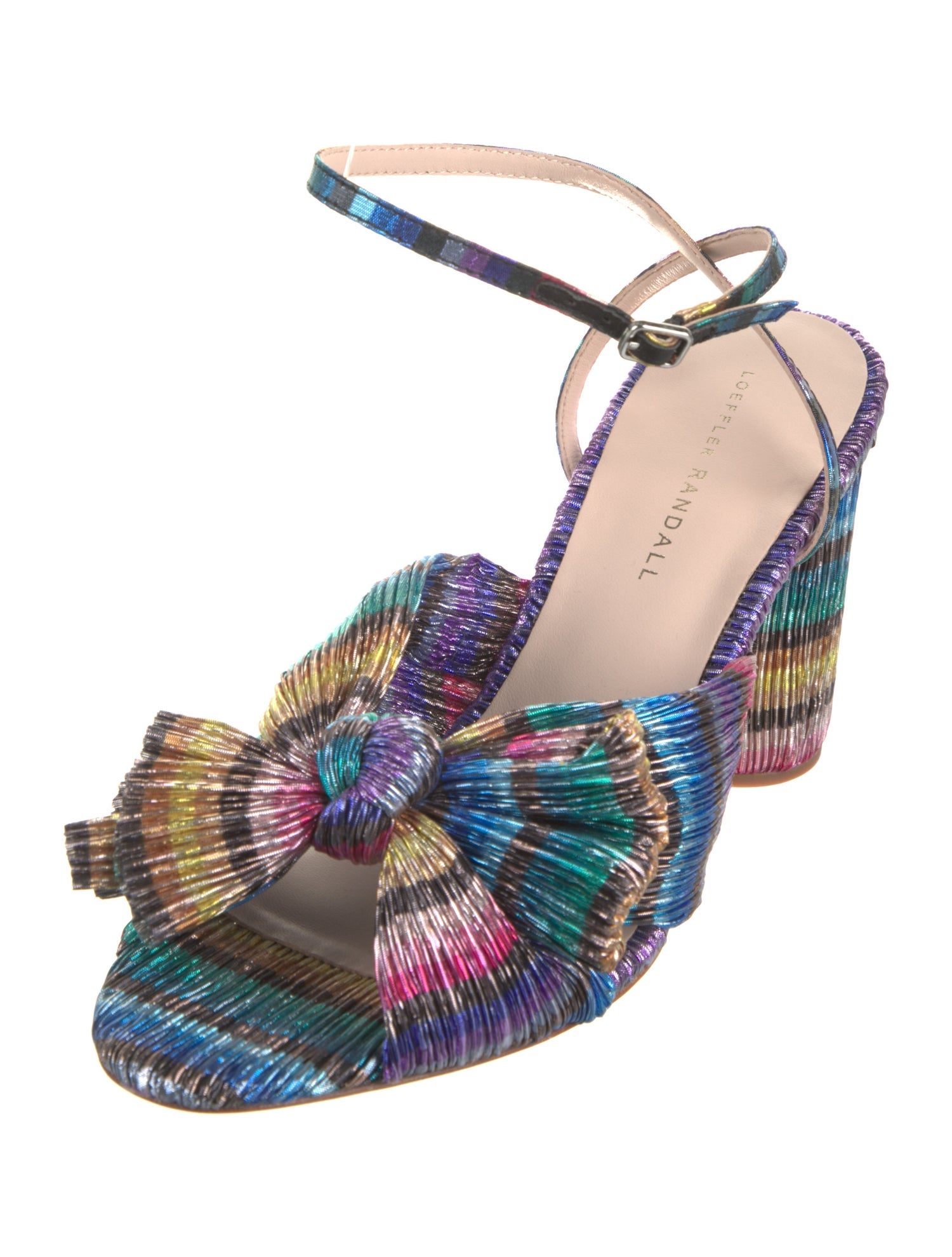 Loeffler Randall Striped Bow Accents T-Strap Sandals