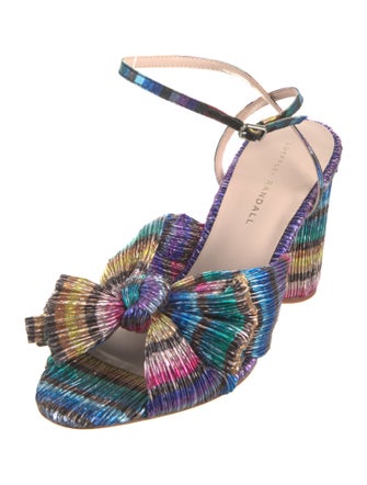 Loeffler Randall Striped Bow Accents T-Strap Sandals