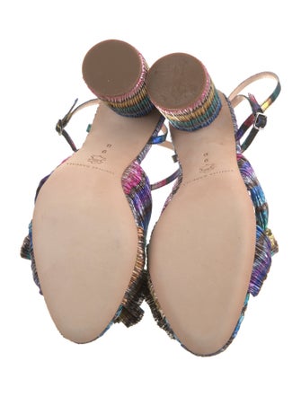 Loeffler Randall Striped Bow Accents T-Strap Sandals