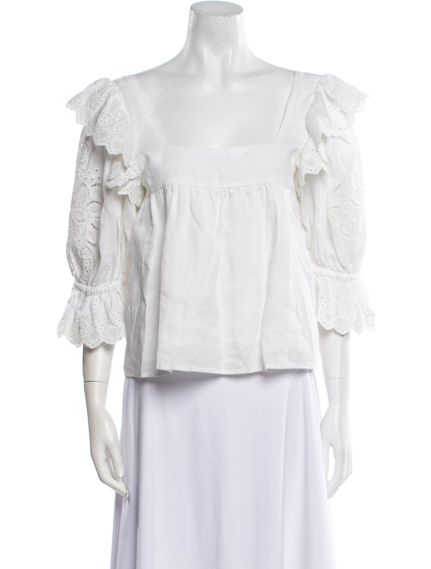 Loeffler Randall Square Neckline Three-Quarter Sleeve Blouse