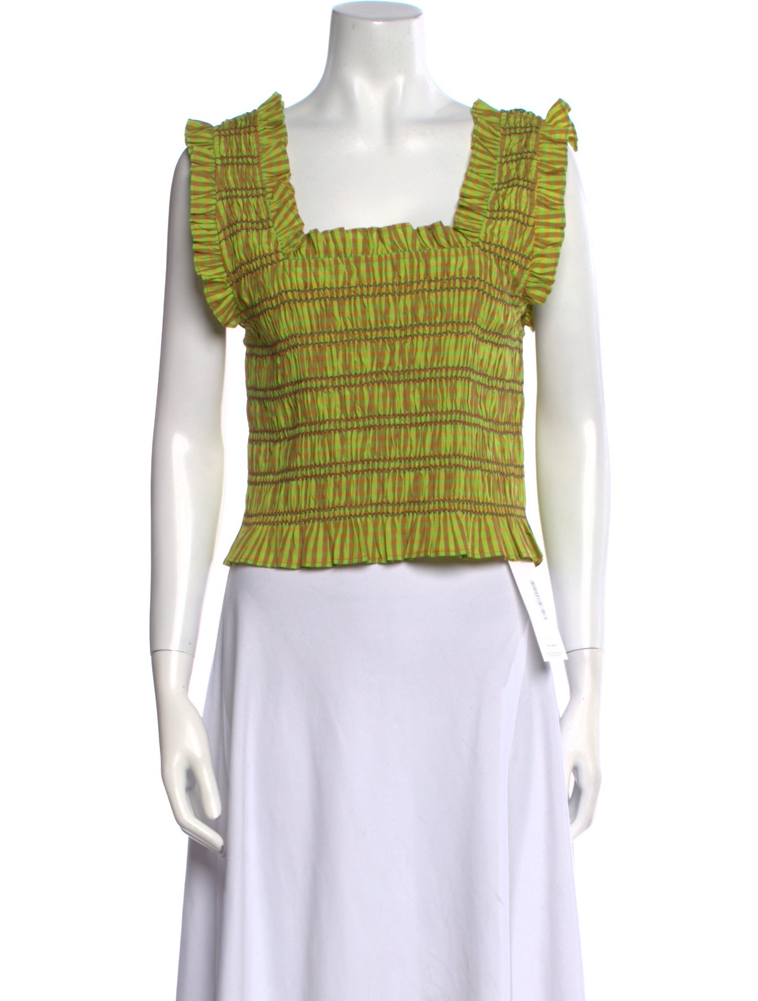 Loeffler Randall Plaid Print Square Neckline Crop Top