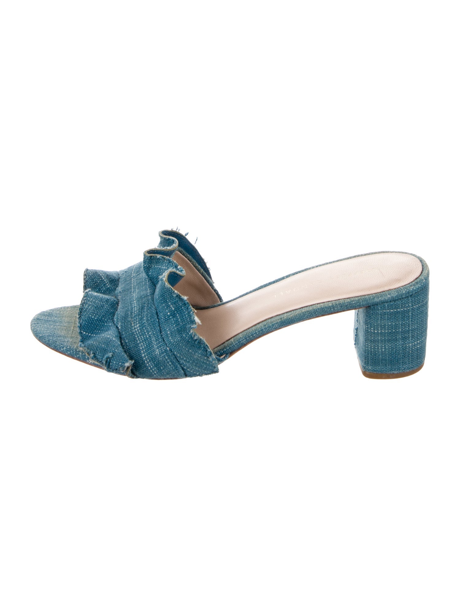 Loeffler Randall Denim Ruffle Embellishment Slides