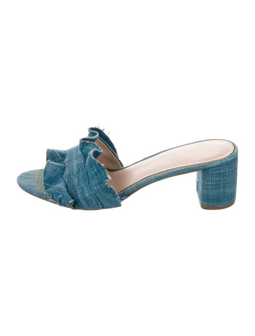 Loeffler Randall Denim Ruffle Embellishment Slides