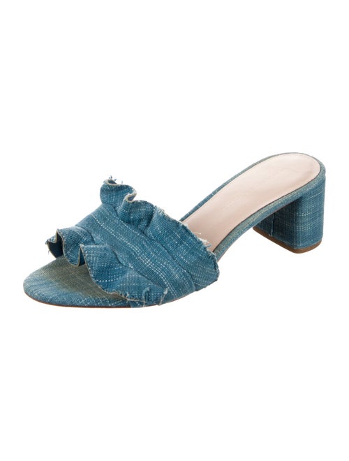 Loeffler Randall Denim Ruffle Embellishment Slides
