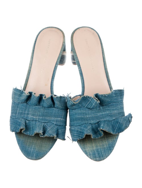 Loeffler Randall Denim Ruffle Embellishment Slides
