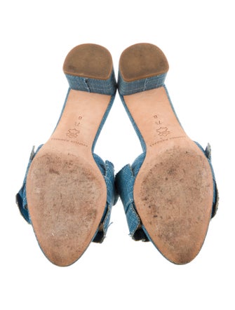 Loeffler Randall Denim Ruffle Embellishment Slides