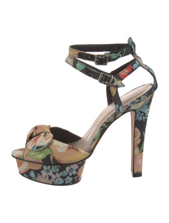 Loeffler Randall Floral Print Bow Accents D'Orsay Pumps
