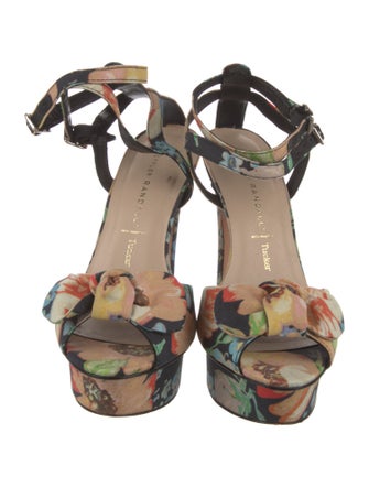 Loeffler Randall Floral Print Bow Accents D'Orsay Pumps