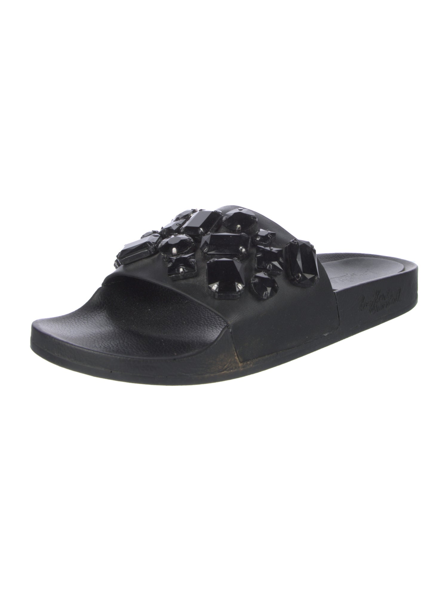 Loeffler Randall Leather Crystal Embellishments Slides