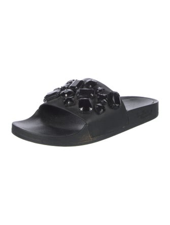 Loeffler Randall Leather Crystal Embellishments Slides