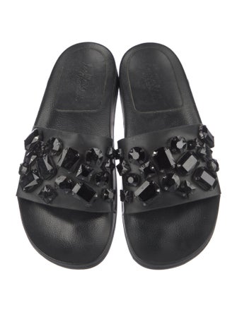 Loeffler Randall Leather Crystal Embellishments Slides
