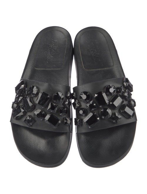 Loeffler Randall Leather Crystal Embellishments Slides