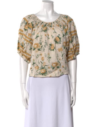 Loeffler Randall Linen Floral Print Crop Top